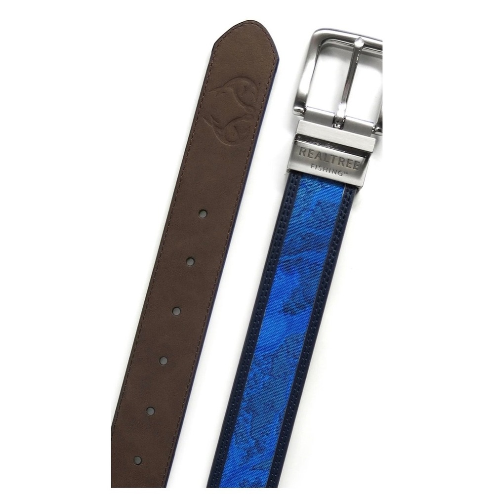 Realtree WAV3 Fishing Reversible Belt blue patterned side nickel size XL 42-44